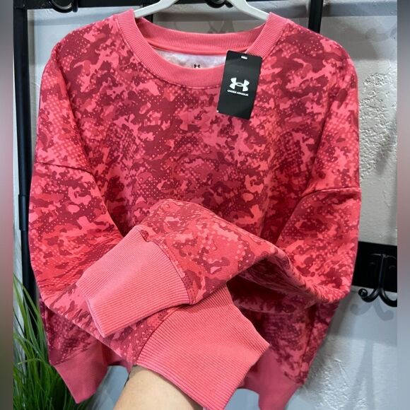 Under Armour Rival Fleece Camo pink Crew Sweatshirt size large - Picture 5 of 16